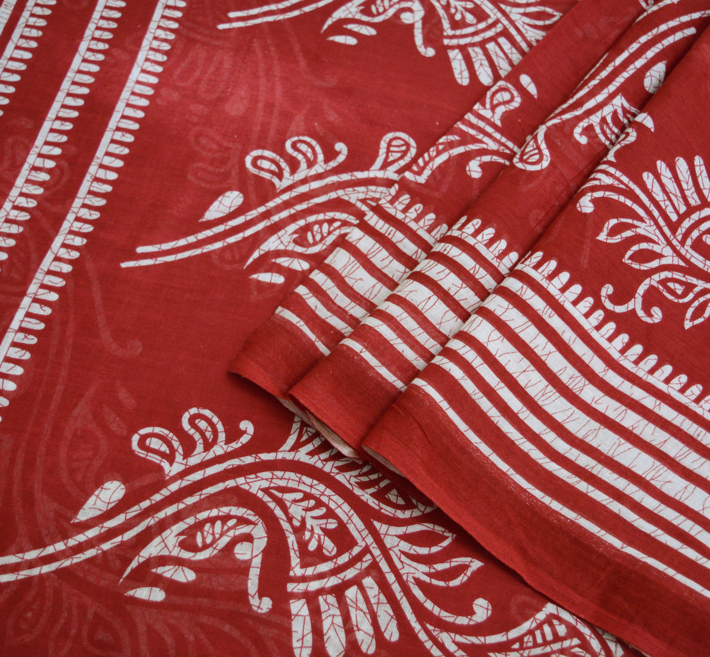 Indian Vintage Sari Red & White Printed 100% Pure Cotton Saree Craft Fabric 5Yard Sewing Sarong Wrap Boho Floral