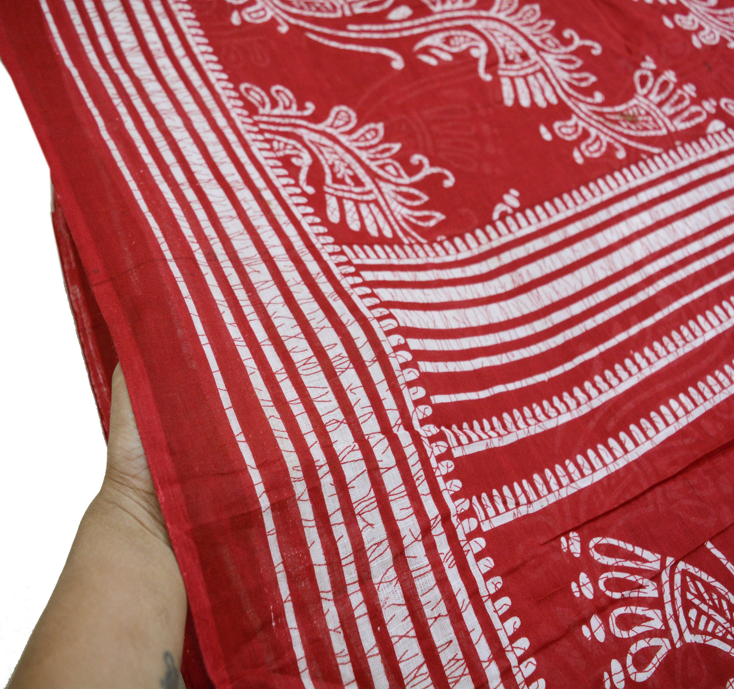 Indian Vintage Sari Red & White Printed 100% Pure Cotton Saree Craft Fabric 5Yard Sewing Sarong Wrap Boho Floral