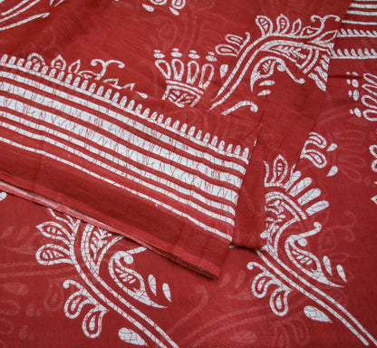 Indian Vintage Sari Red & White Printed 100% Pure Cotton Saree Craft Fabric 5Yard Sewing Sarong Wrap Boho Floral