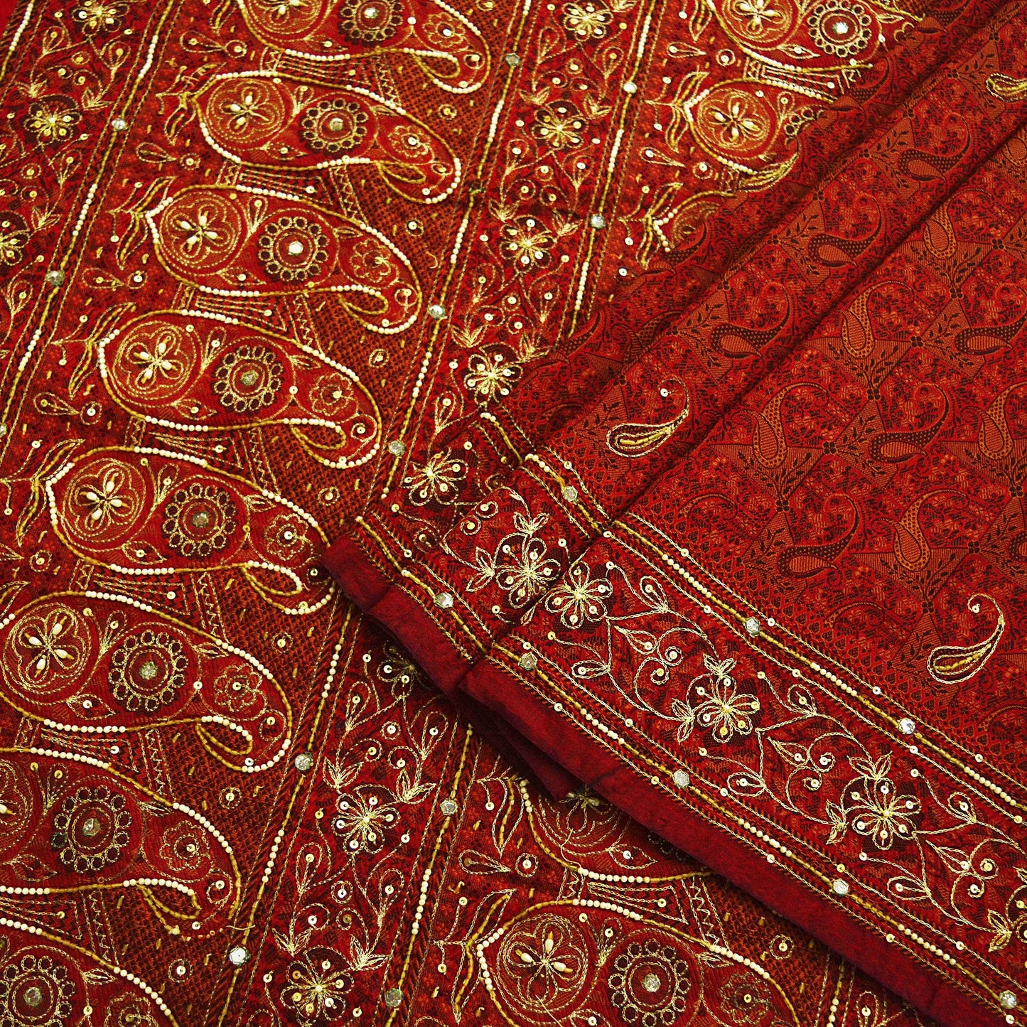 Indian Vintage Maroon Saree Organza hand Embroidered Sari Craft Fabric 5Yd Sewing Ethnic Zari Dress making Upcycle Crafting Quilting