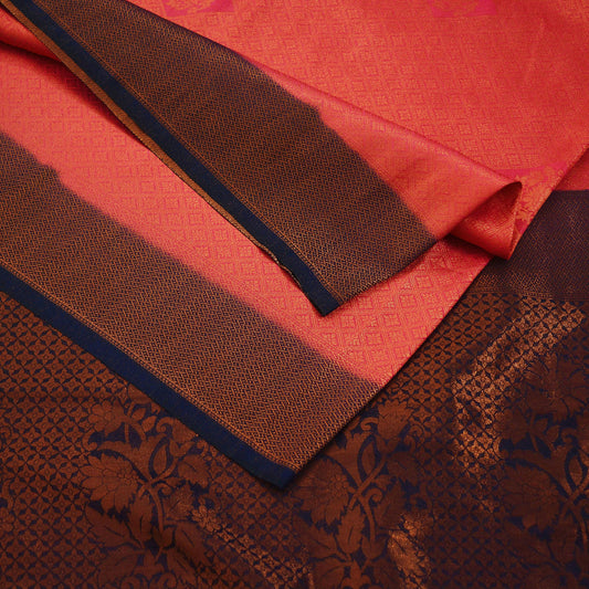 Indian Vintage Sari Pink & Blue Art Silk Purple Woven Saree  Brocade Fabric Ethnic 5Yd