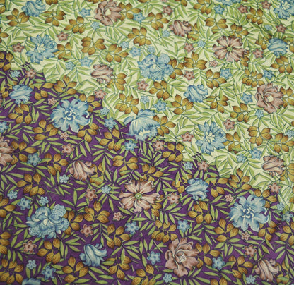 Indian Vintage Sari Purple & Ivory Pure Silk Printed Saree 5yd Sewing Craft Fabric DressMaking Floral Quilting Used