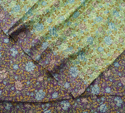 Indian Vintage Sari Purple & Ivory Pure Silk Printed Saree 5yd Sewing Craft Fabric DressMaking Floral Quilting Used