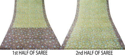 Indian Vintage Sari Purple & Ivory Pure Silk Printed Saree 5yd Sewing Craft Fabric DressMaking Floral Quilting Used