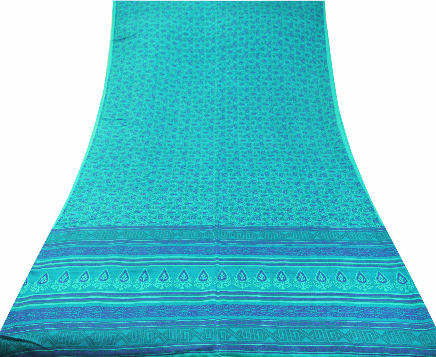 Indian Vintage Saree Blue Pure Silk Printed Sari 5yd Craft Fabric Sewing Floral Soft Wrap Sarong Quilting Used