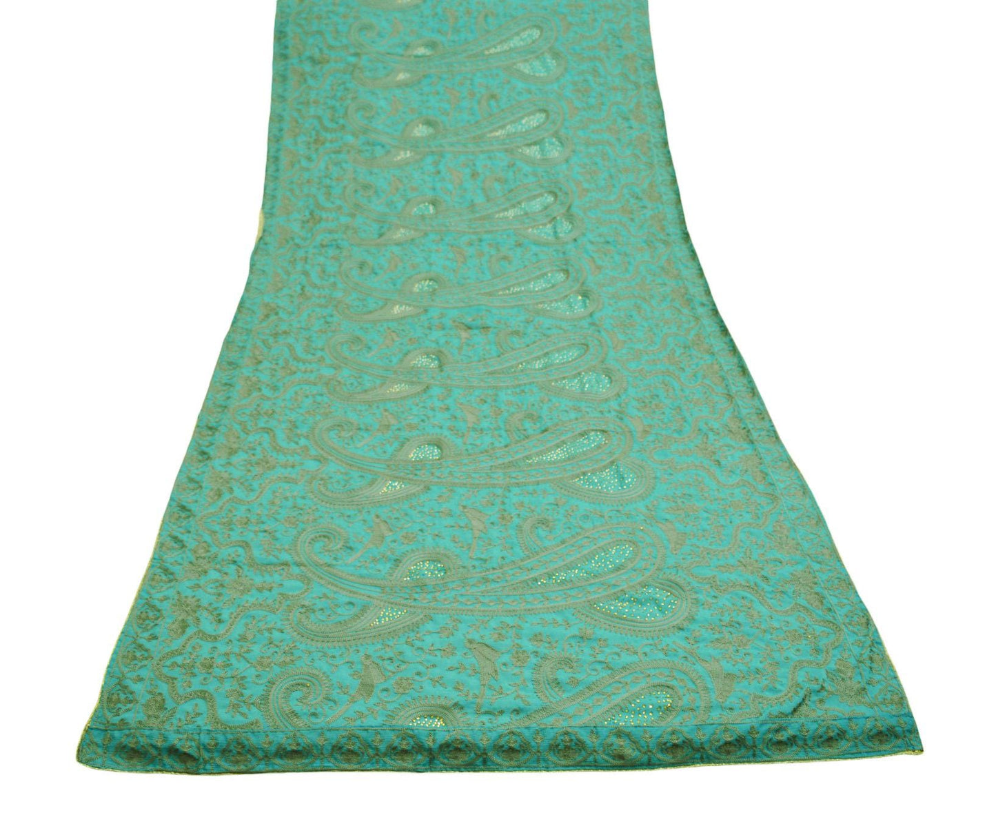 Indian Vintage Green Dupatta Art Silk Long Stole Embroidered Scarves Floral Design Stole Veil Wrap