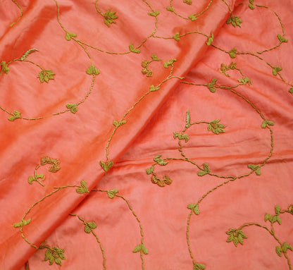 Indian Vintage Heavy Wedding Peach Dupatta Pure Satin Silk Long Stole Hand Embroidered Scarves Golden Zardozi Stole