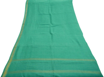 Vintage Sari Green Pure Cotton Hand Woven Saree 5Yard Soft Floral Golden Zari
