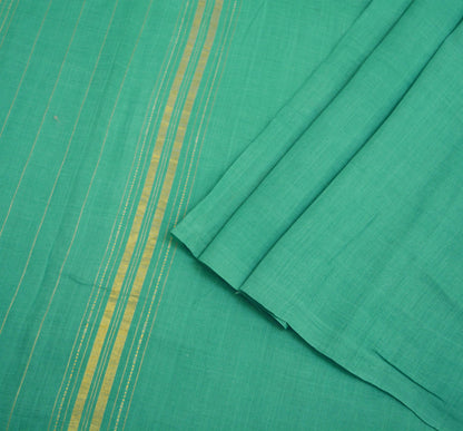 Vintage Sari Green Pure Cotton Hand Woven Saree 5Yard Soft Floral Golden Zari