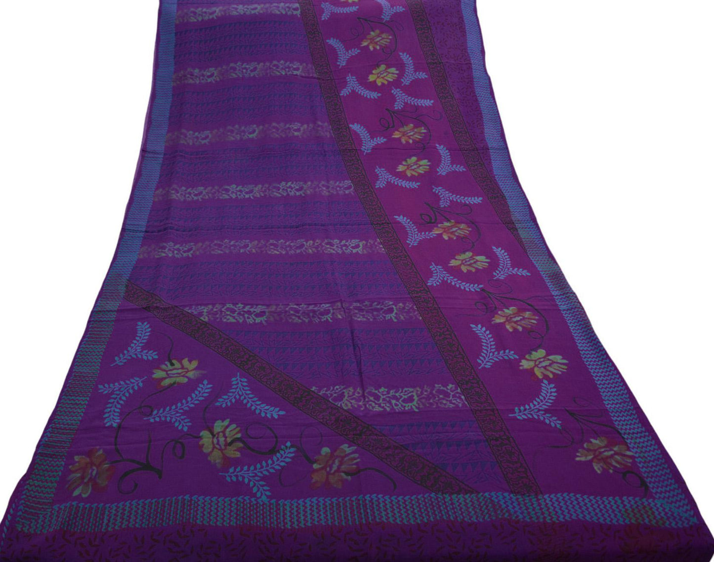 Indian Vintage Sari Purple Pure Crepe Silk Printed Saree 5yard Sewing Floral Soft Craft Fabric Wrap