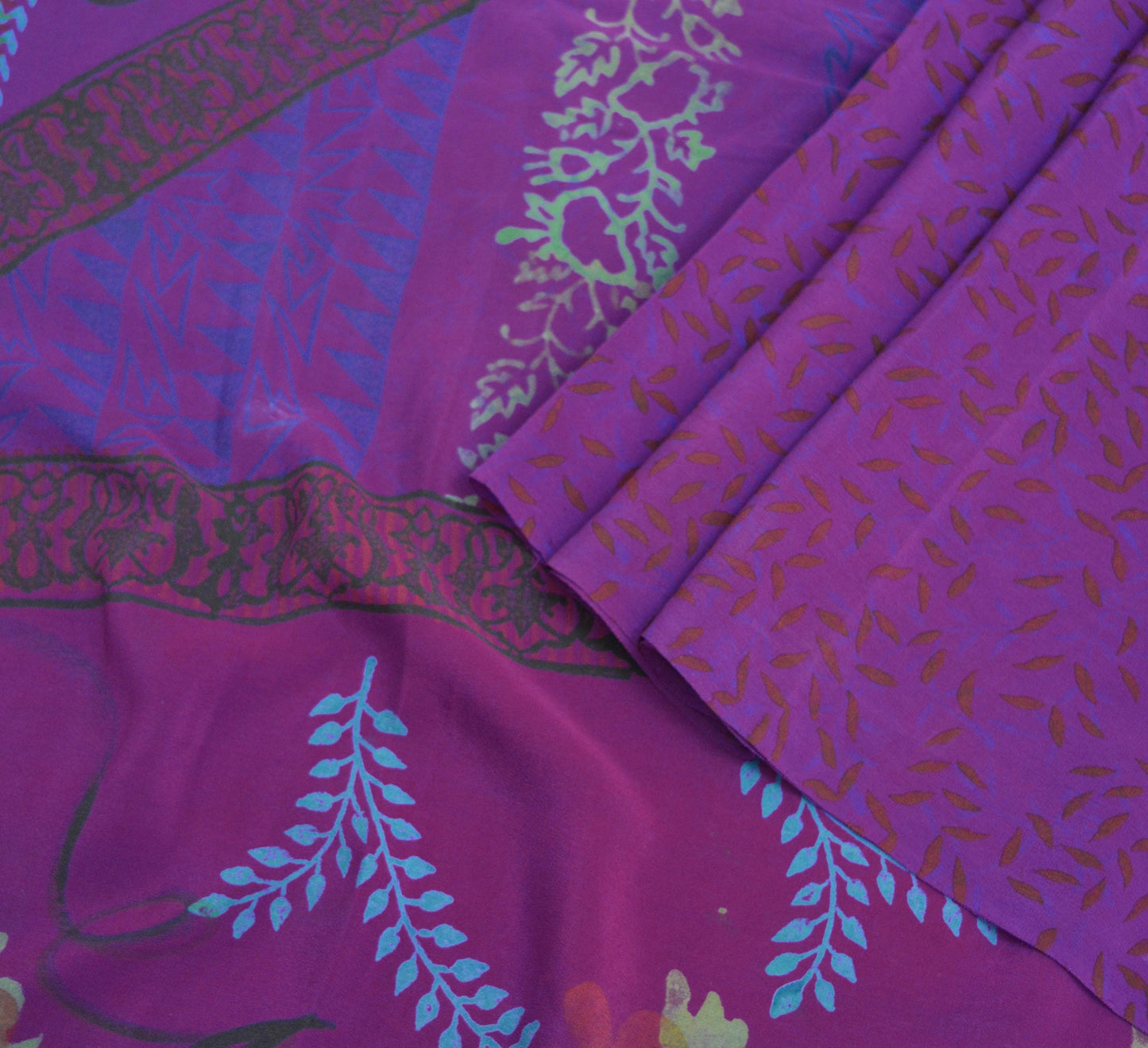 Indian Vintage Sari Purple Pure Crepe Silk Printed Saree 5yard Sewing Floral Soft Craft Fabric Wrap