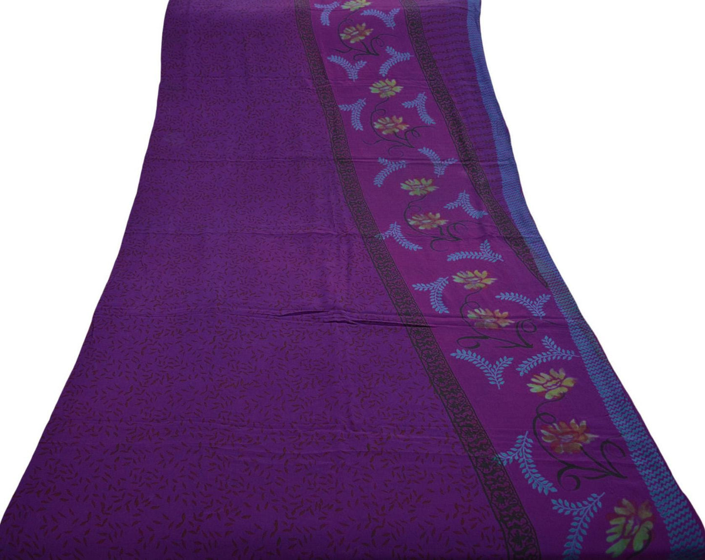 Indian Vintage Sari Purple Pure Crepe Silk Printed Saree 5yard Sewing Floral Soft Craft Fabric Wrap