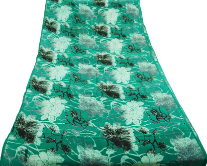 Indian Vintage Sari Green Pure Crepe Silk Printed Saree 5yard Sewing Floral Soft Craft Fabric Wrap