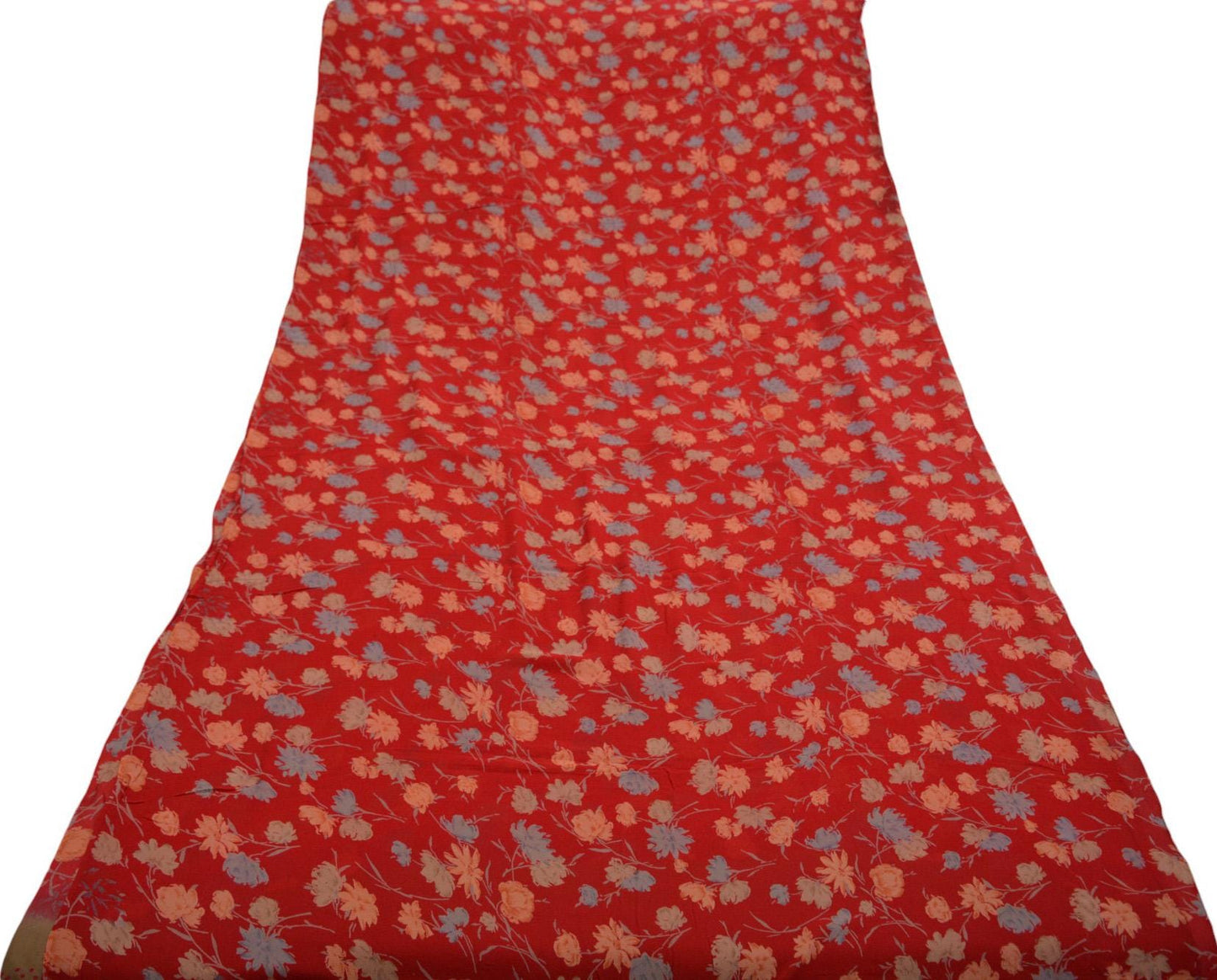 Women Vintage Sari Red Pure Chiffon Silk Printed Saree Craft Fabric Sewing 6Yard Soft Light Sari Dress Making Floral