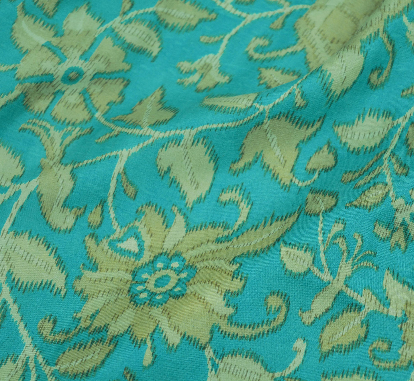 Indian Vintage Sari Beige & Blue Pure Silk Printed Saree Fabric 5yard Sewing Craft DressMaking  Soft Floral