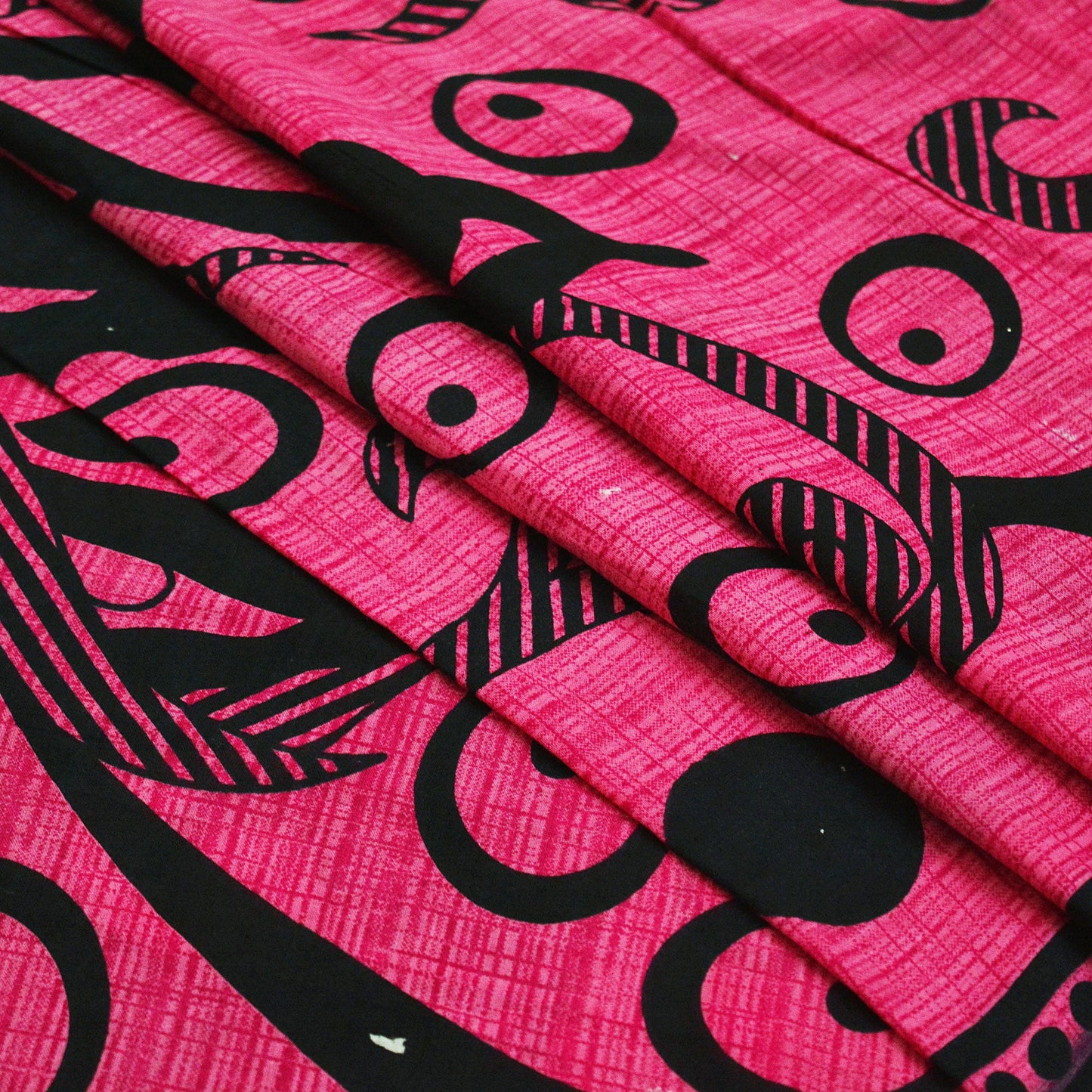 Indian Vintage Sari Pink & Black Printed 100% Pure Cotton Saree Craft Soft Fabric 5Yd Sewing Sarong Wrap Boho Polka Dot