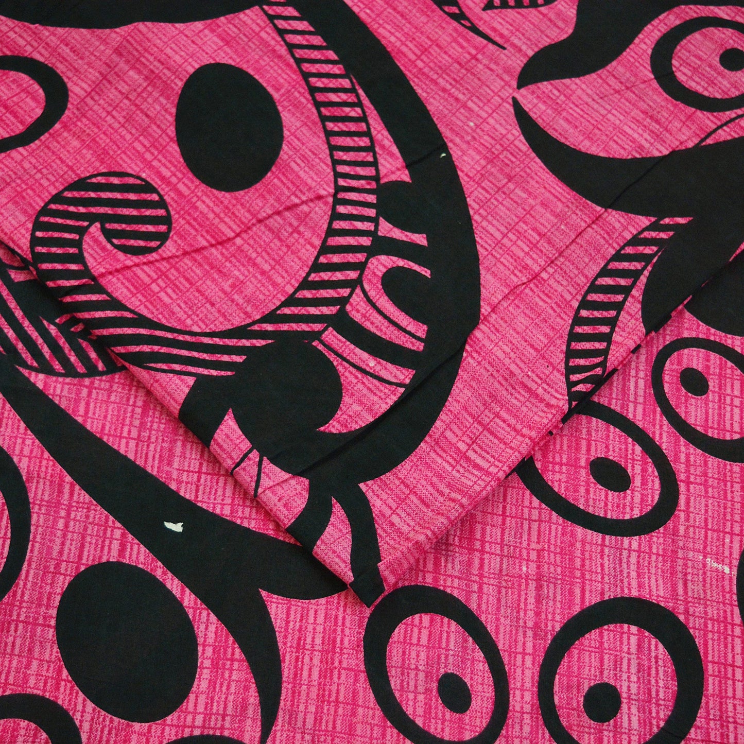 Indian Vintage Sari Pink & Black Printed 100% Pure Cotton Saree Craft Soft Fabric 5Yd Sewing Sarong Wrap Boho Polka Dot