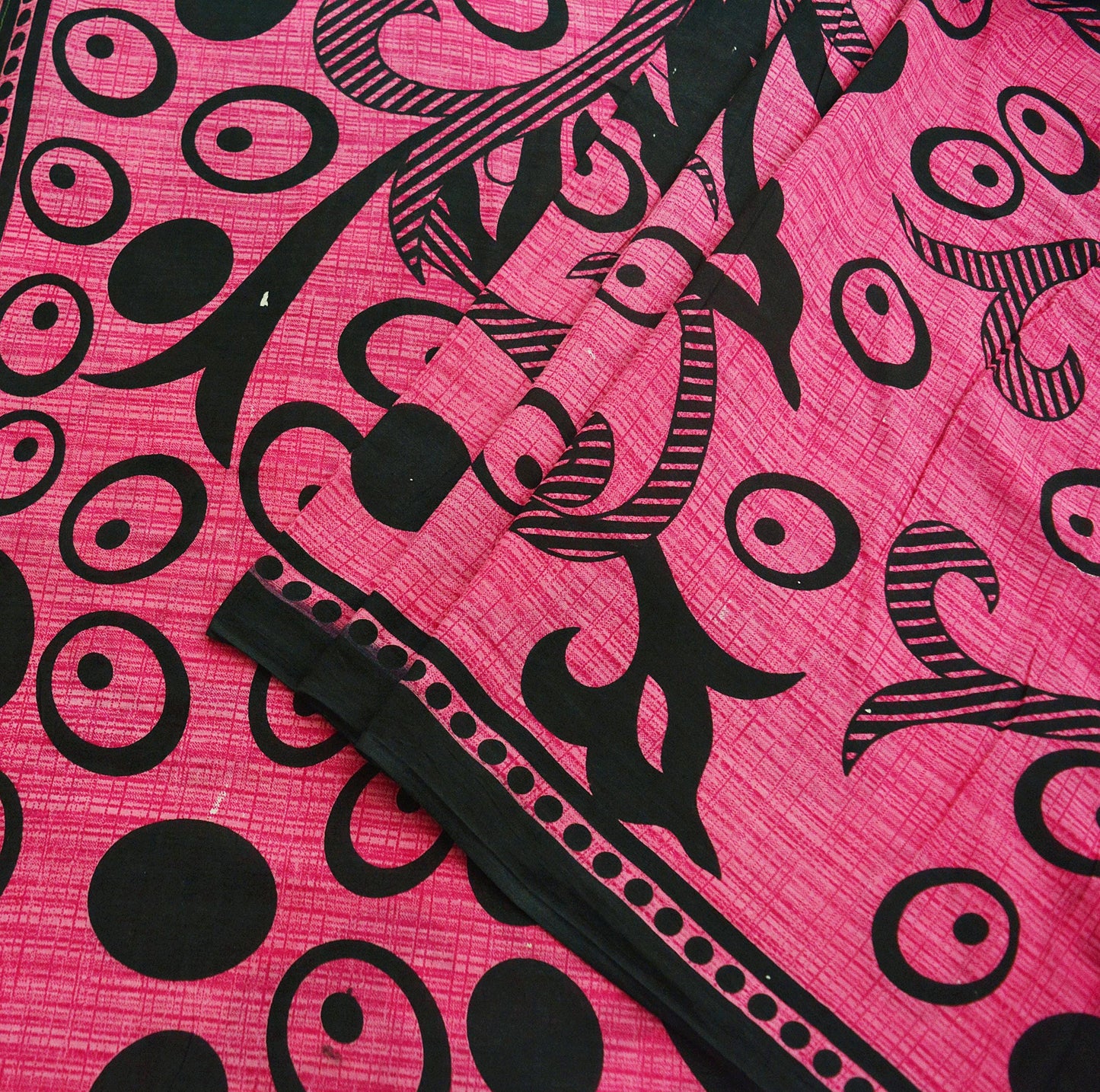 Indian Vintage Sari Pink & Black Printed 100% Pure Cotton Saree Craft Soft Fabric 5Yd Sewing Sarong Wrap Boho Polka Dot