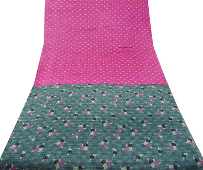 Indian Vintage Sari Gray & Pink Printed Blend Cotton Saree Craft Soft Fabric 5Yard Sewing Sarong Wrap Boho Paisley