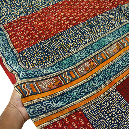 Indian Vintage Sari Multi Pure Crepe Silk Block Printed Saree 5yard Sewing Floral Soft Craft Fabric Wrap