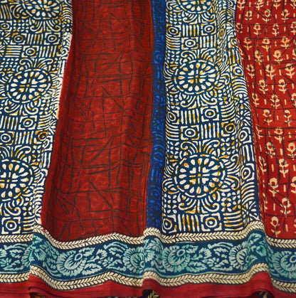 Indian Vintage Sari Multi Pure Crepe Silk Block Printed Saree 5yard Sewing Floral Soft Craft Fabric Wrap