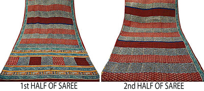 Indian Vintage Sari Multi Pure Crepe Silk Block Printed Saree 5yard Sewing Floral Soft Craft Fabric Wrap