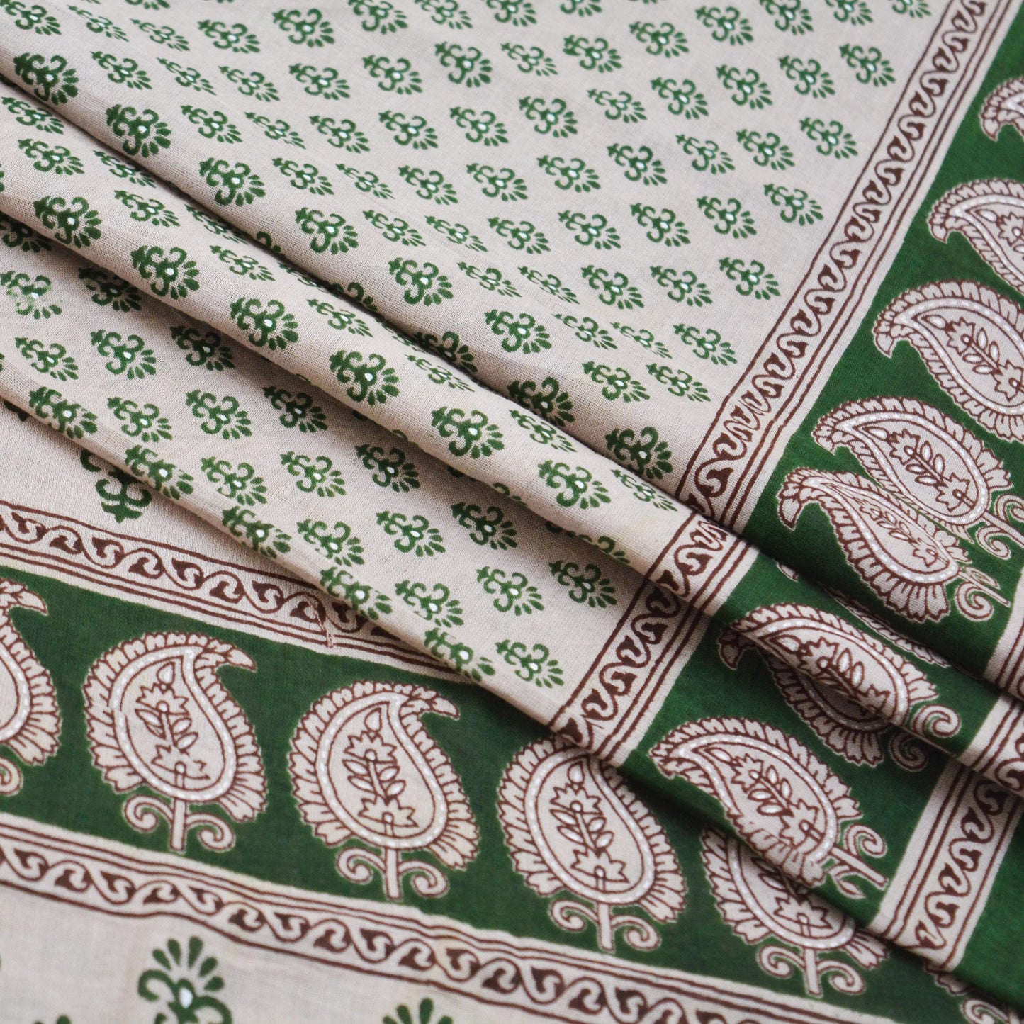 Indian Vintage Sari Gray & Green Printed 100% Pure Cotton Saree Craft Fabric 5Yard Sewing Sarong Wrap Boho Floral