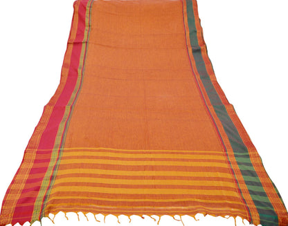 Vintage Sari Saffron Pure Cotton Hand Woven Saree Golden Zari 6Yard Soft Floral Golden Zari