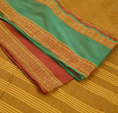 Vintage Sari Saffron Pure Cotton Hand Woven Saree Golden Zari 6Yard Soft Floral Golden Zari