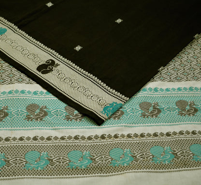 Indian Vintage Sari Black Pure Cotton Hand Woven Baluchari  Saree 5yard Ethnic Lady Design