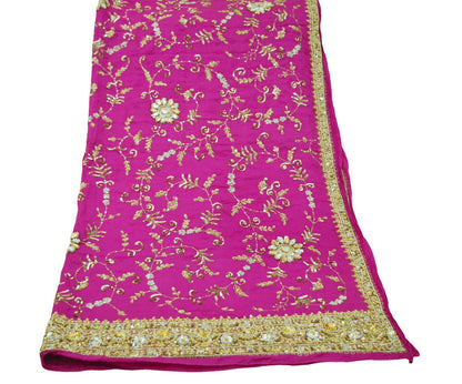 Indian Women Vintage Heavy Pink Dupatta Pure silk Long Stole Hand Embroidered Hijab Scarves Veil Wrap Zardozi Dabka