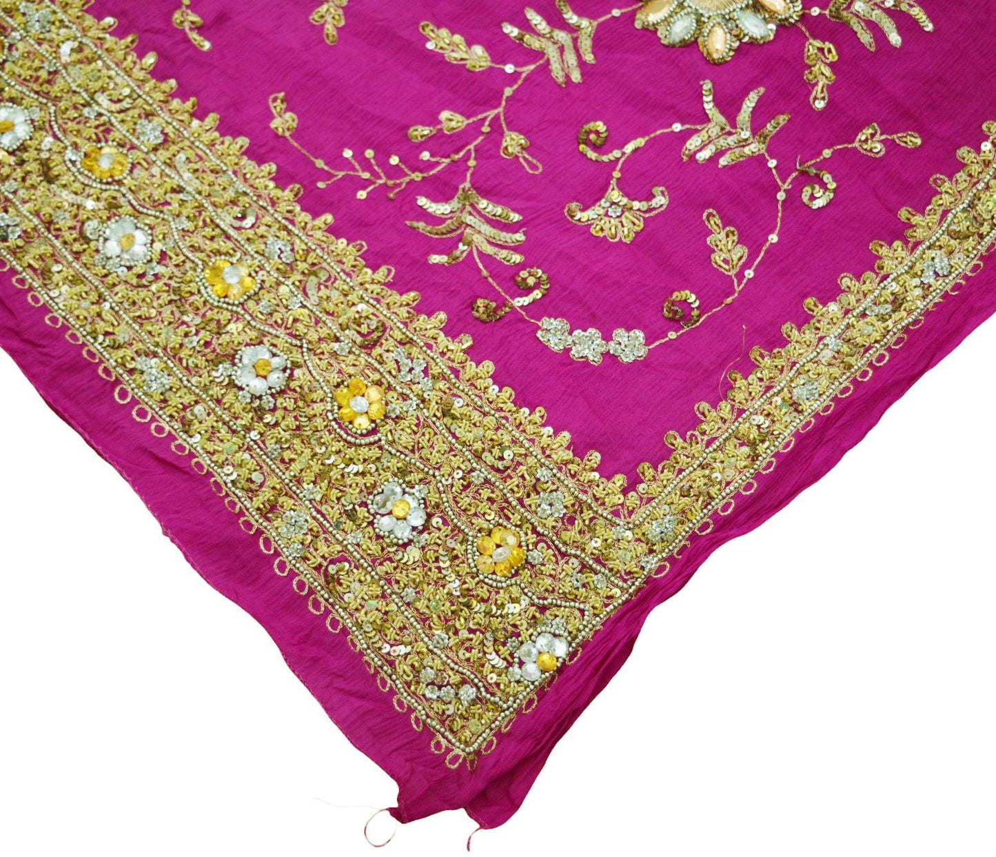 Indian Women Vintage Heavy Pink Dupatta Pure silk Long Stole Hand Embroidered Hijab Scarves Veil Wrap Zardozi Dabka