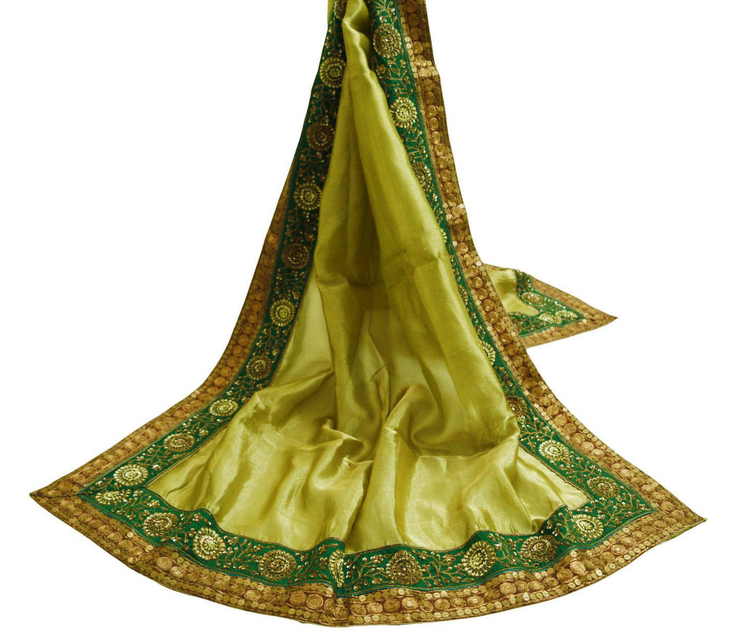 Indian Vintage Heavy Golden Dupatta Tissue Silk Long Stole Hand Embroidered Scarf Zari Zardozi/Dabka