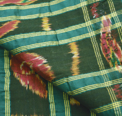 Indian Vintage Green & Saffron Dupatta Long Stole Hand woven Sambalpuri Ikat Hijab Pure Cotton Indian Scarves Veil Fringes