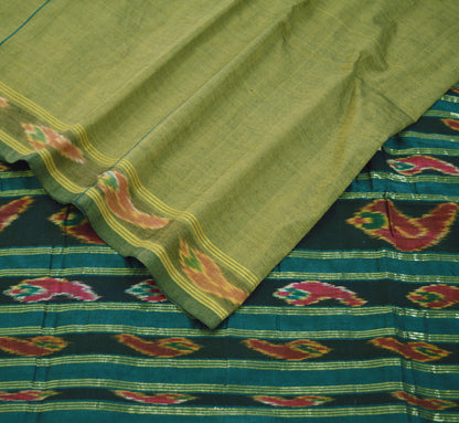 Indian Vintage Green & Saffron Dupatta Long Stole Hand woven Sambalpuri Ikat Hijab Pure Cotton Indian Scarves Veil Fringes