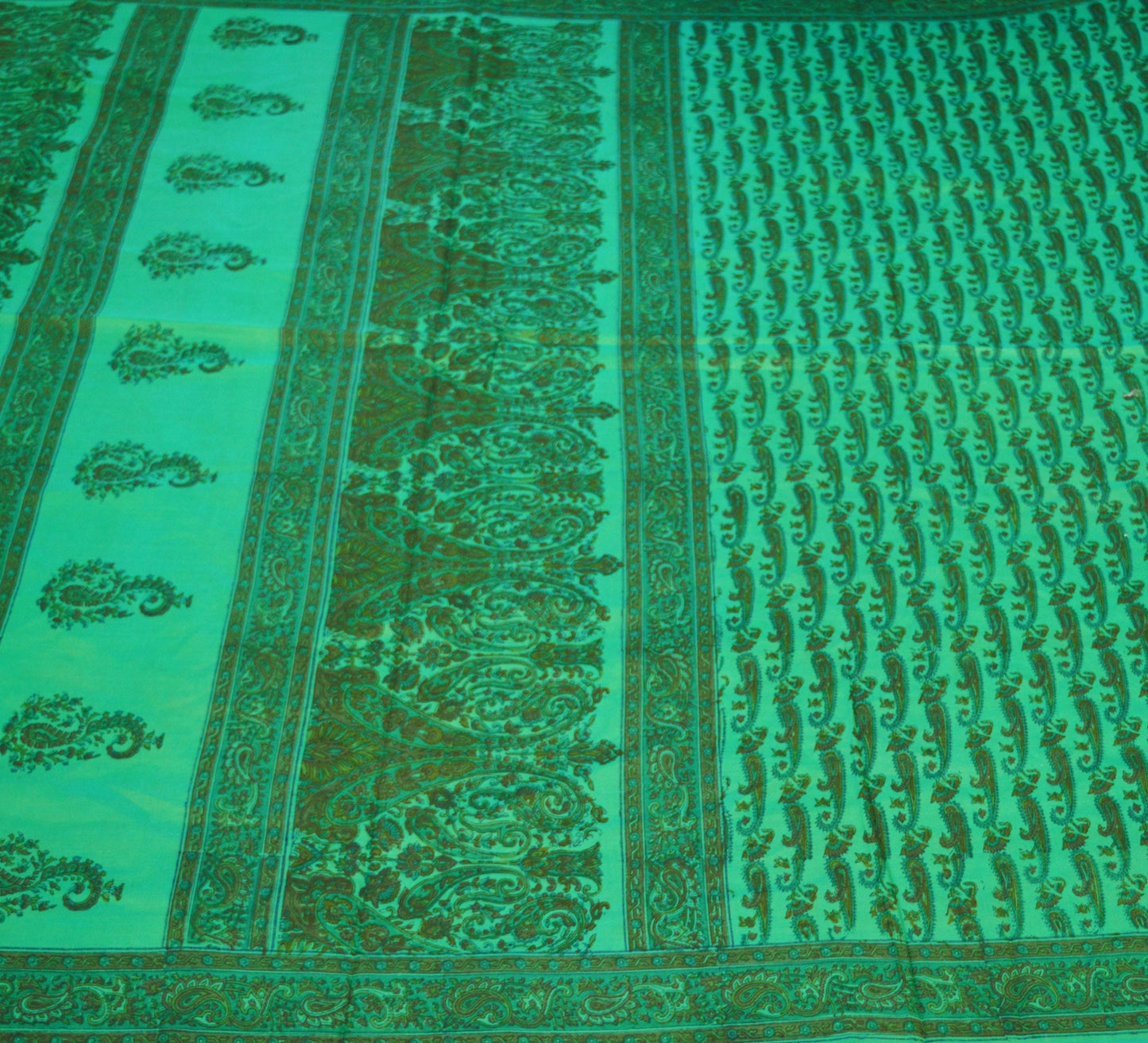 Indian Vintage Sari Green Pure Silk Printed Saree 5yard Sewing Craft Fabric DressMaking Soft