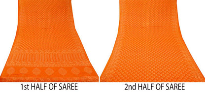 FREE SHIPPING Indian Vintage Sari Orange 100% Pure Cotton Printed Saree 5Yd Craft Fabric Soft Sewing Sarong Wrap  Floral Quilting Crafting