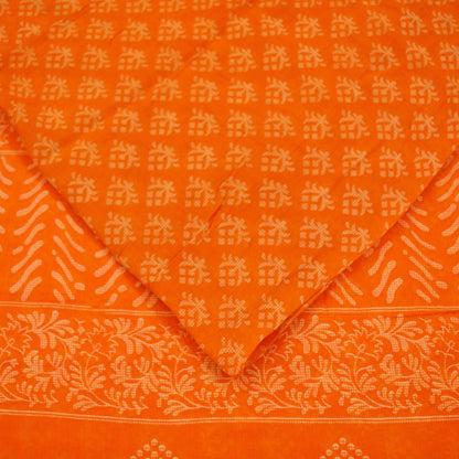 FREE SHIPPING Indian Vintage Sari Orange 100% Pure Cotton Printed Saree 5Yd Craft Fabric Soft Sewing Sarong Wrap  Floral Quilting Crafting