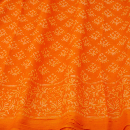 FREE SHIPPING Indian Vintage Sari Orange 100% Pure Cotton Printed Saree 5Yd Craft Fabric Soft Sewing Sarong Wrap  Floral Quilting Crafting