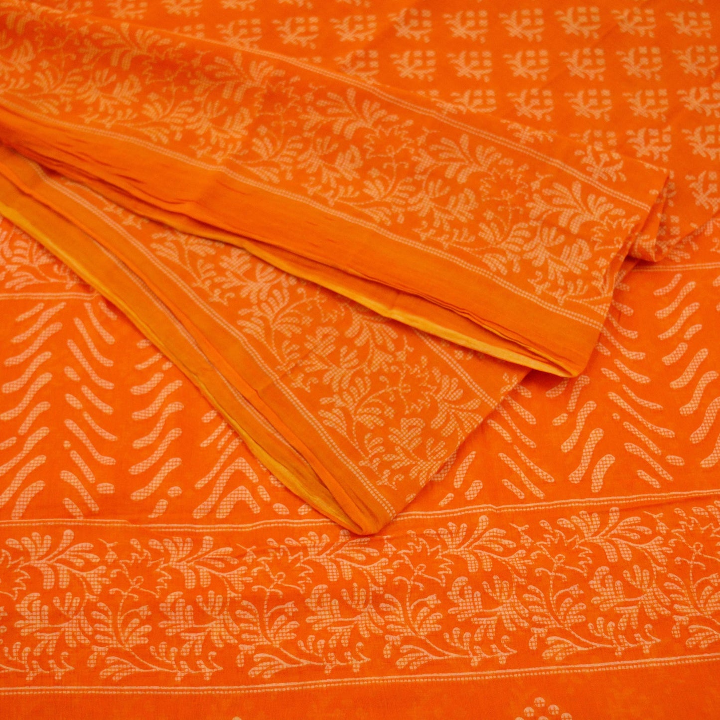 FREE SHIPPING Indian Vintage Sari Orange 100% Pure Cotton Printed Saree 5Yd Craft Fabric Soft Sewing Sarong Wrap  Floral Quilting Crafting
