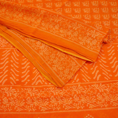 FREE SHIPPING Indian Vintage Sari Orange 100% Pure Cotton Printed Saree 5Yd Craft Fabric Soft Sewing Sarong Wrap  Floral Quilting Crafting