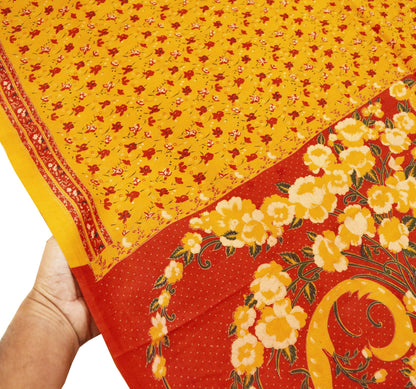 Indian Vintage Sari Saffron & Red 100% Pure Silk Printed Sarees 6yd Sewing Craft Fabric DressMaking Soft Floral Quilting Crafting Upcycle