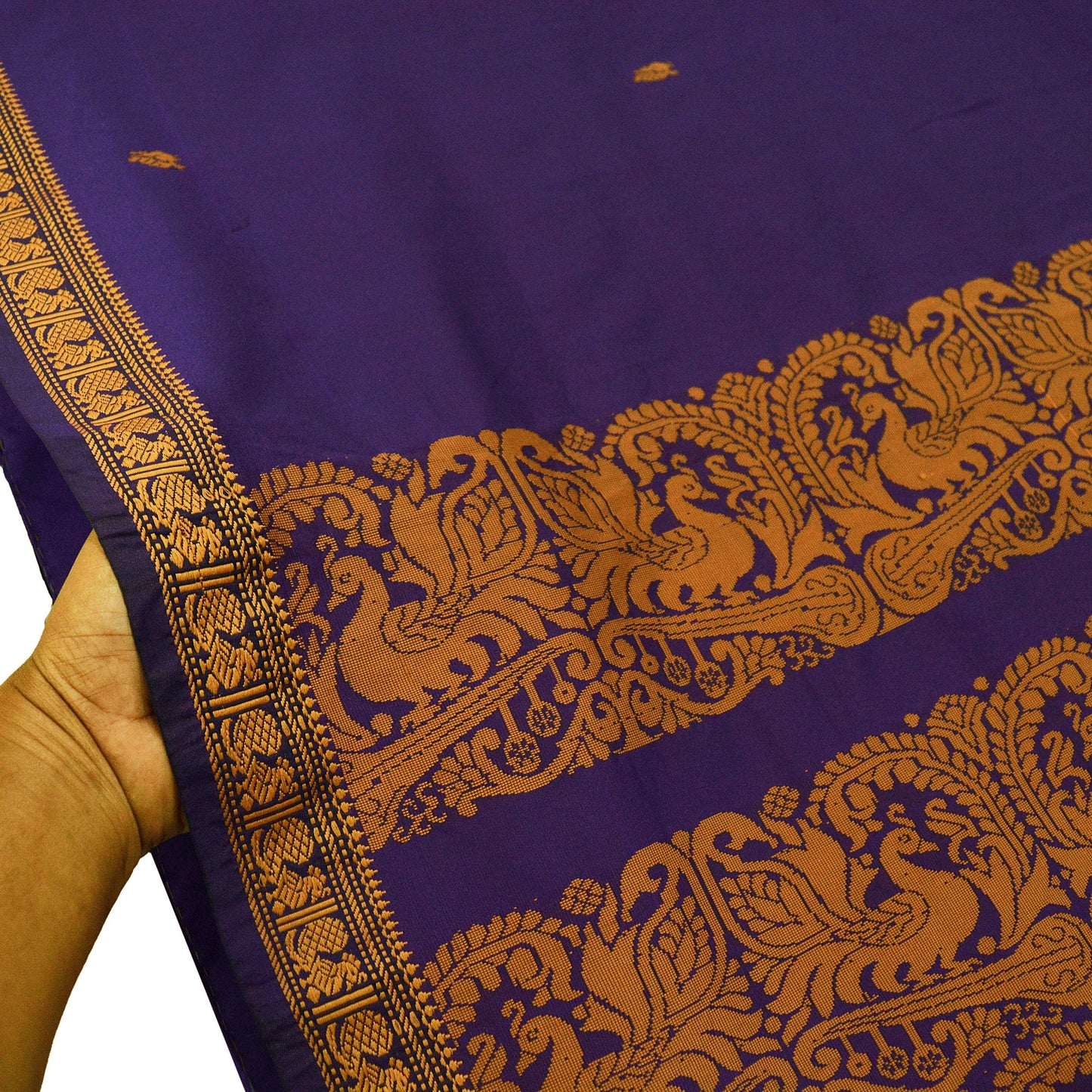 Indian Vintage Sari Purple Art Silk Hand Woven Baluchari Saree 5yd Ethnic Peacock Design Fringes Craft Fabric Wedding Sarees