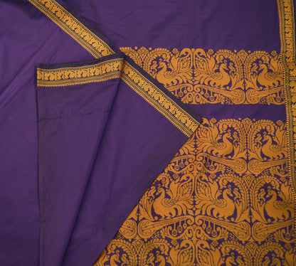 Indian Vintage Sari Purple Art Silk Hand Woven Baluchari Saree 5yd Ethnic Peacock Design Fringes Craft Fabric Wedding Sarees