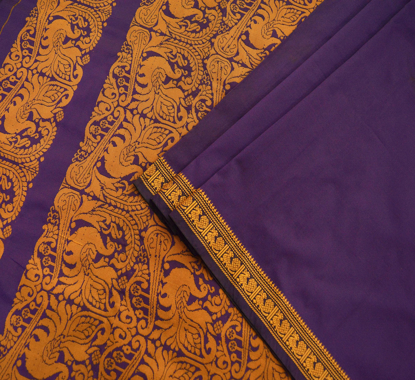 Indian Vintage Sari Purple Art Silk Hand Woven Baluchari Saree 5yd Ethnic Peacock Design Fringes Craft Fabric Wedding Sarees