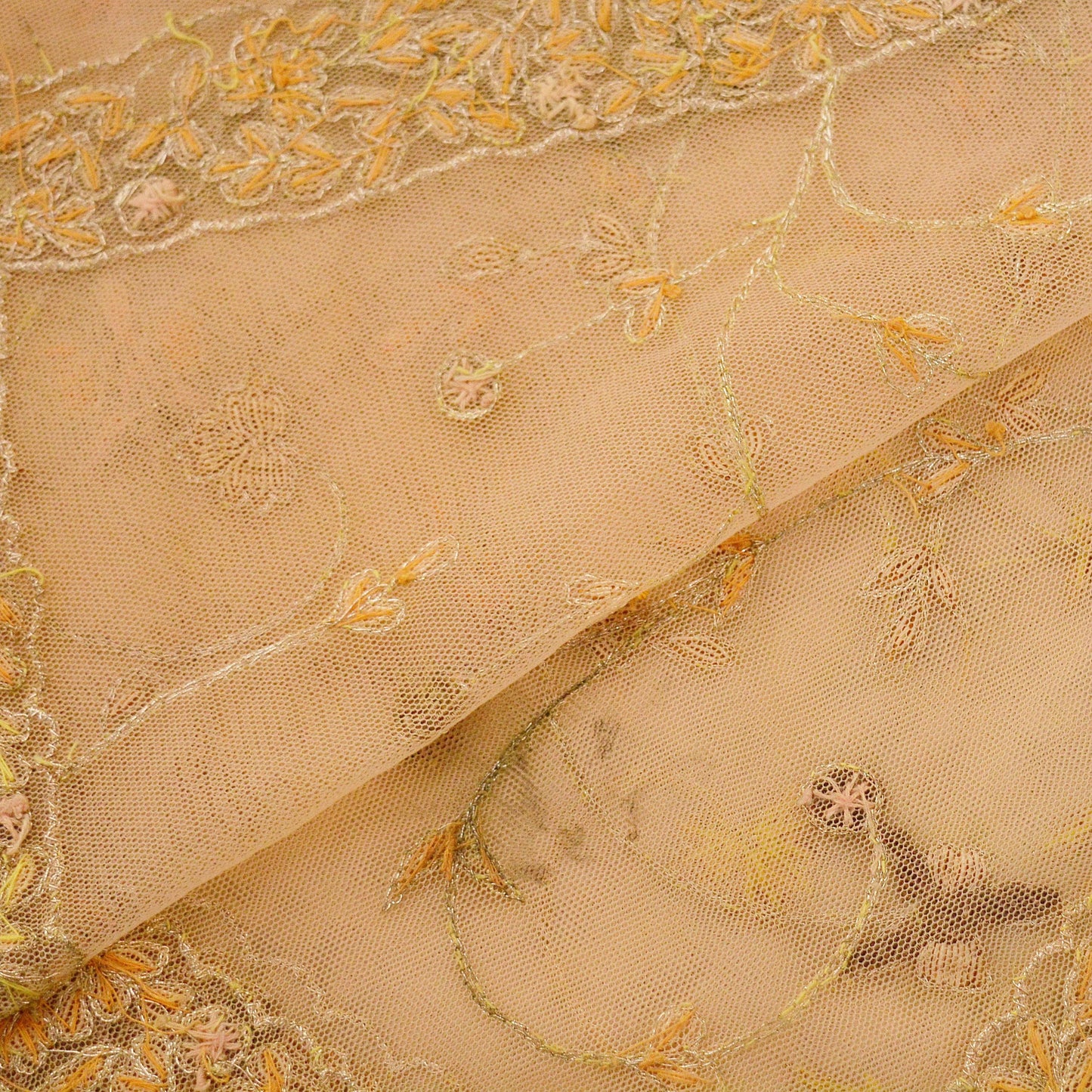 Indian Vintage Heavy Bridal Dupatta Peach Net Mesh Long Stole Hand Embroidered Scarves Golden Zardozi Dabka Zari Wedding/Party Wear