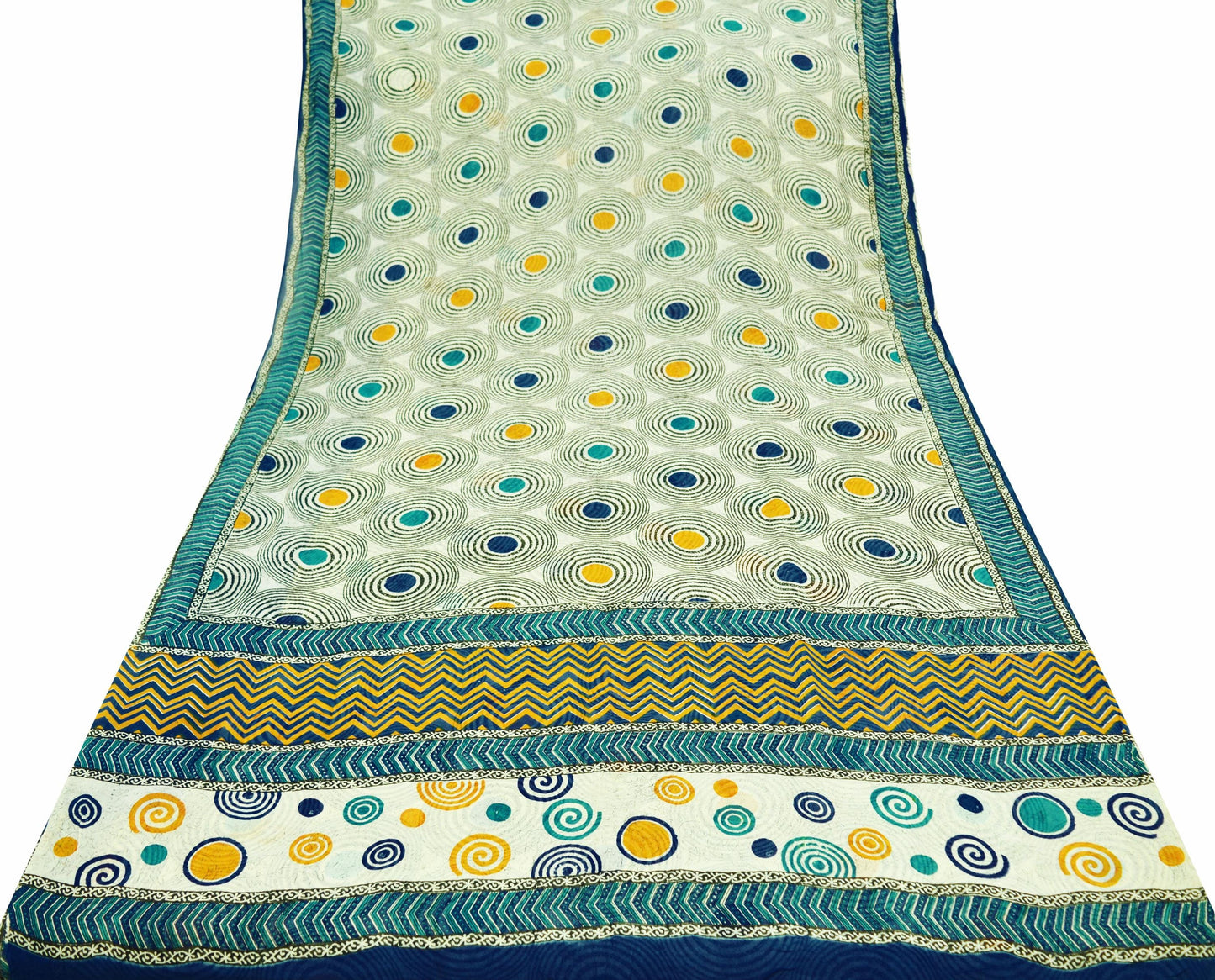 Indian Vintage Sari Ivory 100% Pure Georgette Silk Printed Sarees 5Yd Craft Fabric Sewing Soft Sari Dress Making/Designing Quilting Wrapping