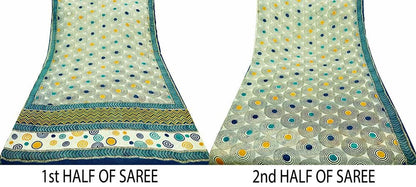 Indian Vintage Sari Ivory 100% Pure Georgette Silk Printed Sarees 5Yd Craft Fabric Sewing Soft Sari Dress Making/Designing Quilting Wrapping