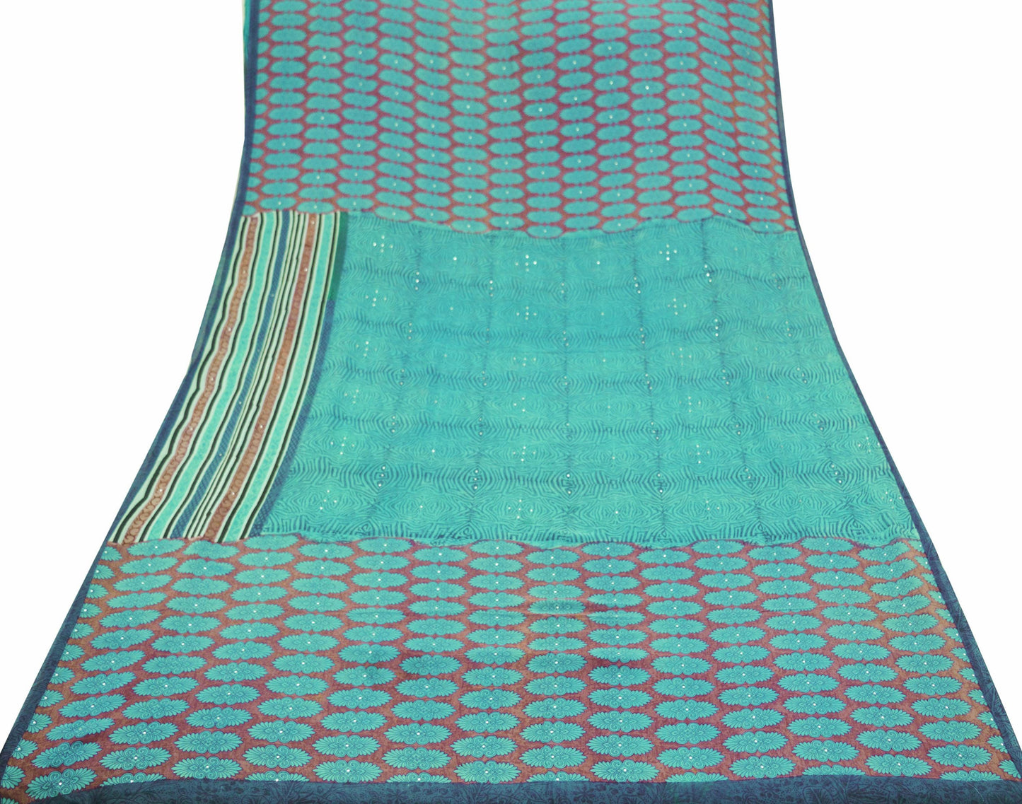 Indian Vintage Sari Purple & Blue 100% Pure Georgette Silk Printed Sarees 5Yd Craft Fabric Sewing Soft Sari Dress Making/Designing Quilting