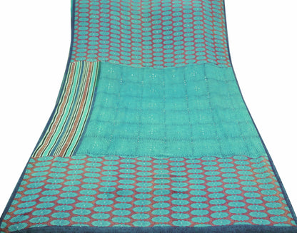 Indian Vintage Sari Purple & Blue 100% Pure Georgette Silk Printed Sarees 5Yd Craft Fabric Sewing Soft Sari Dress Making/Designing Quilting